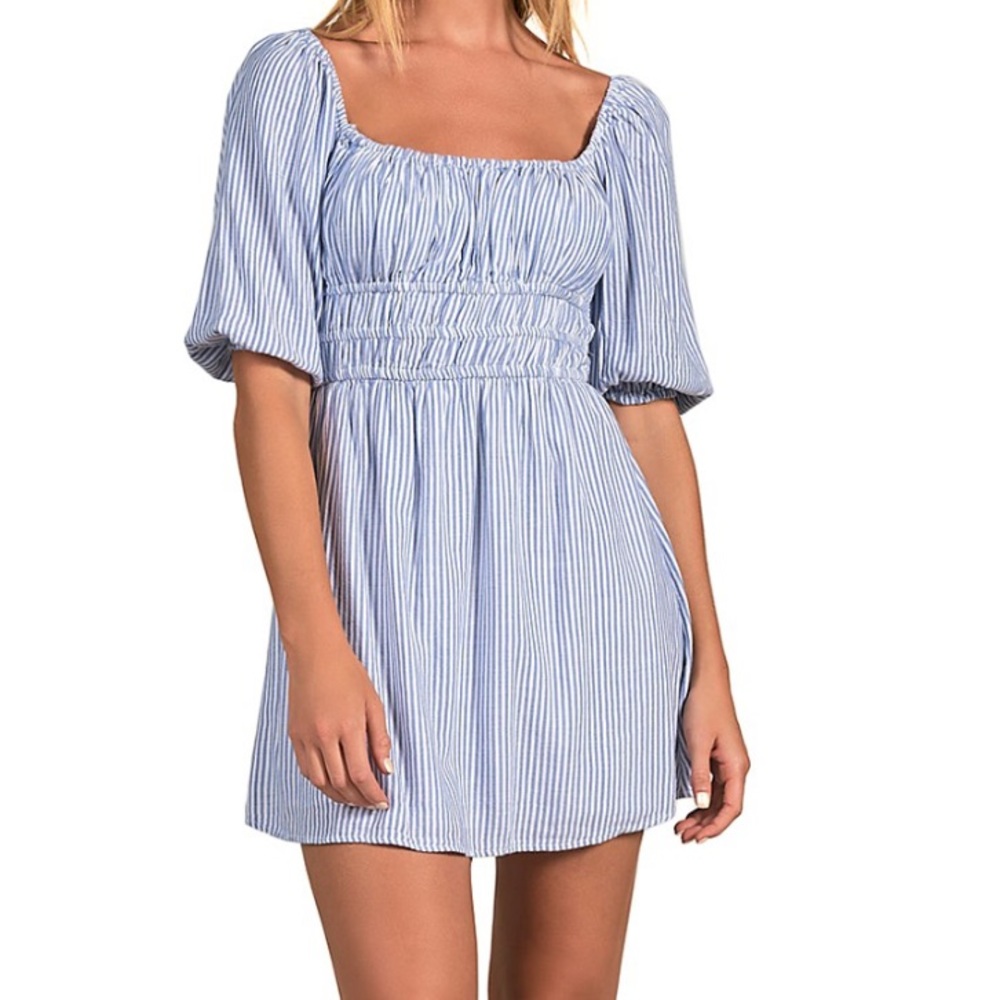 ELAN Smocked Waist Striped Mini Dress